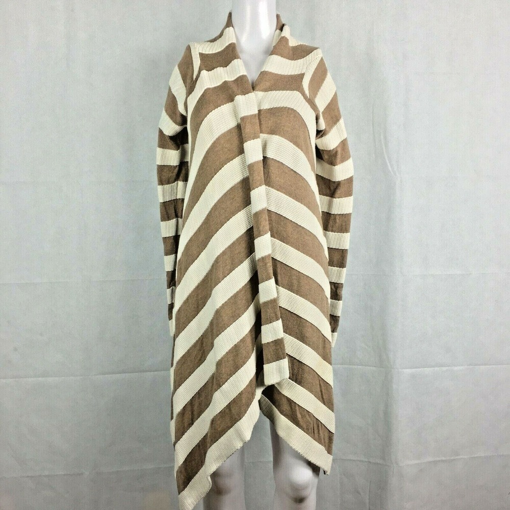 Neve‎ Cardigan Womens Sz S Brown Ivory Striped Flowy Open Sweater Cotton